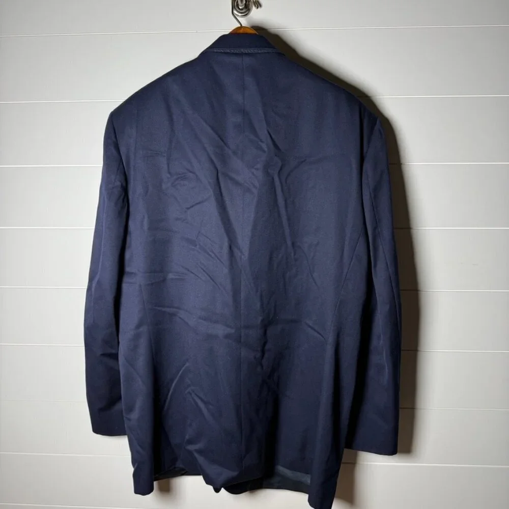 Oscar De La Renta Men's 48L Navy 100% Wool Blazer Button Front
